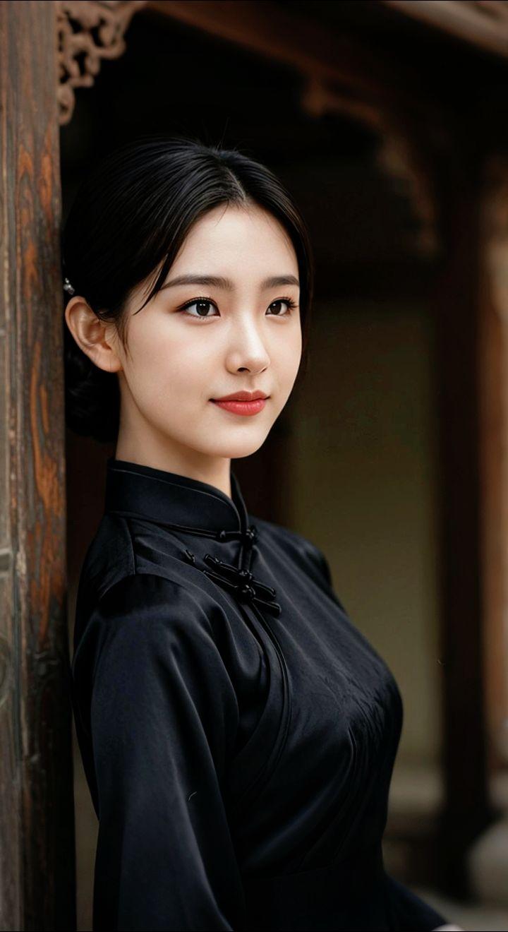 AI扩图 AI黑旗袍雅韵