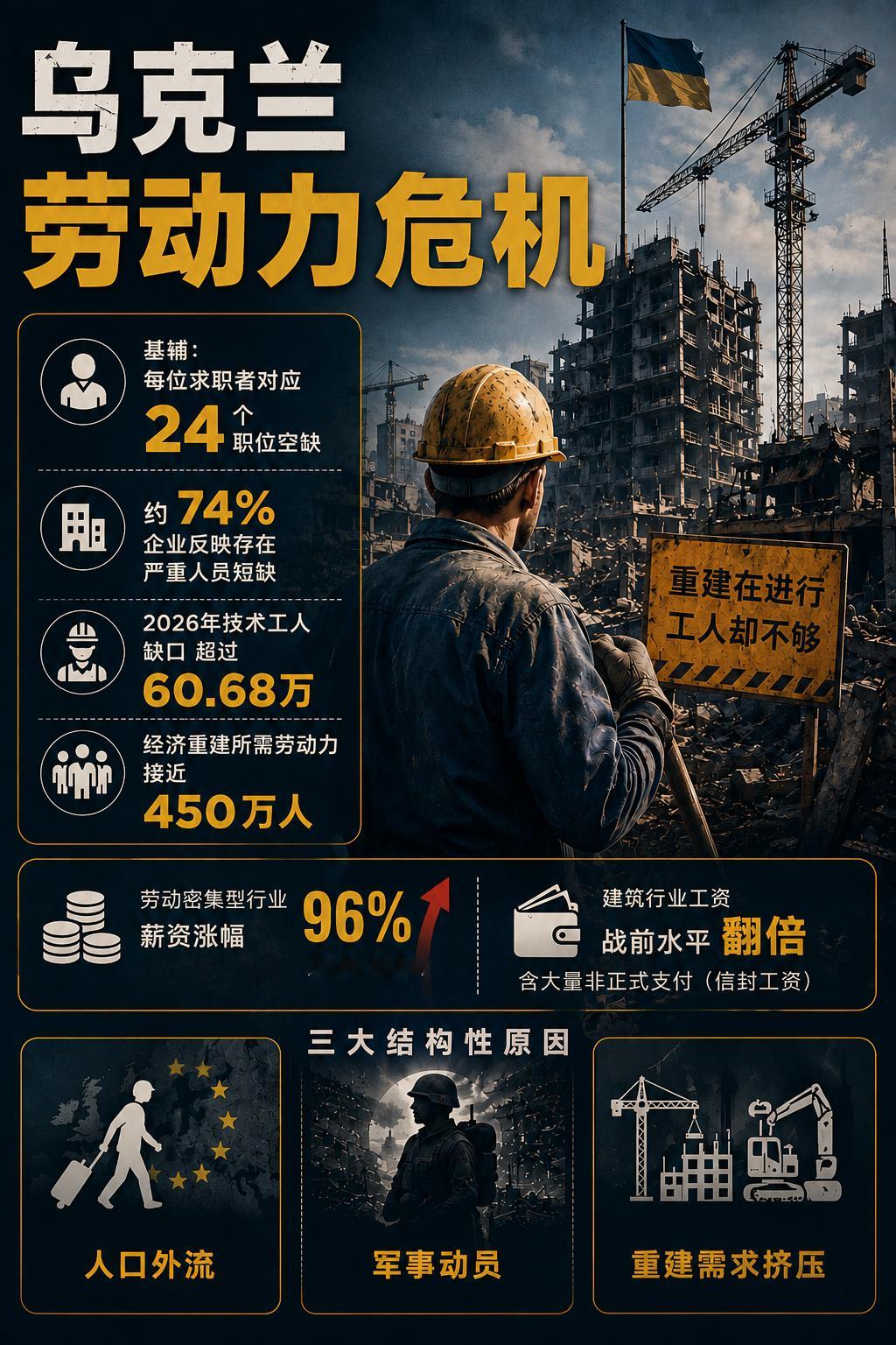 Claude讲述乌克兰目前的系统性劳动力危机。数据层面先建立基准认知：基辅目前每