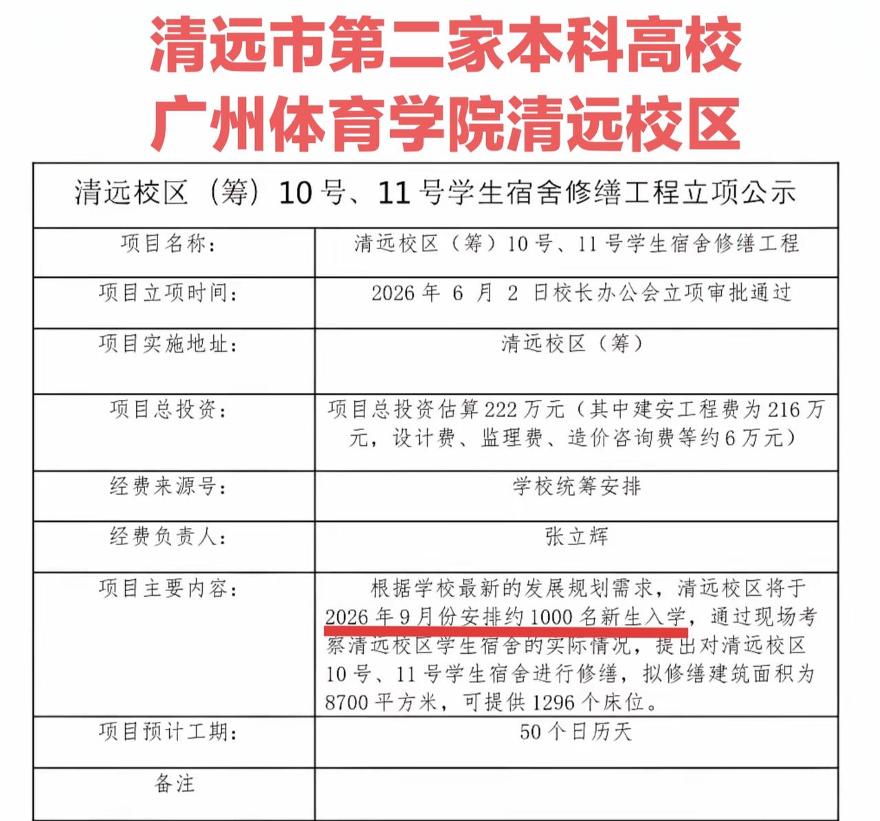 清远又多一家本科高校了，广州体育学院清远校区今年9月开始招生。清远盖了一个清远职