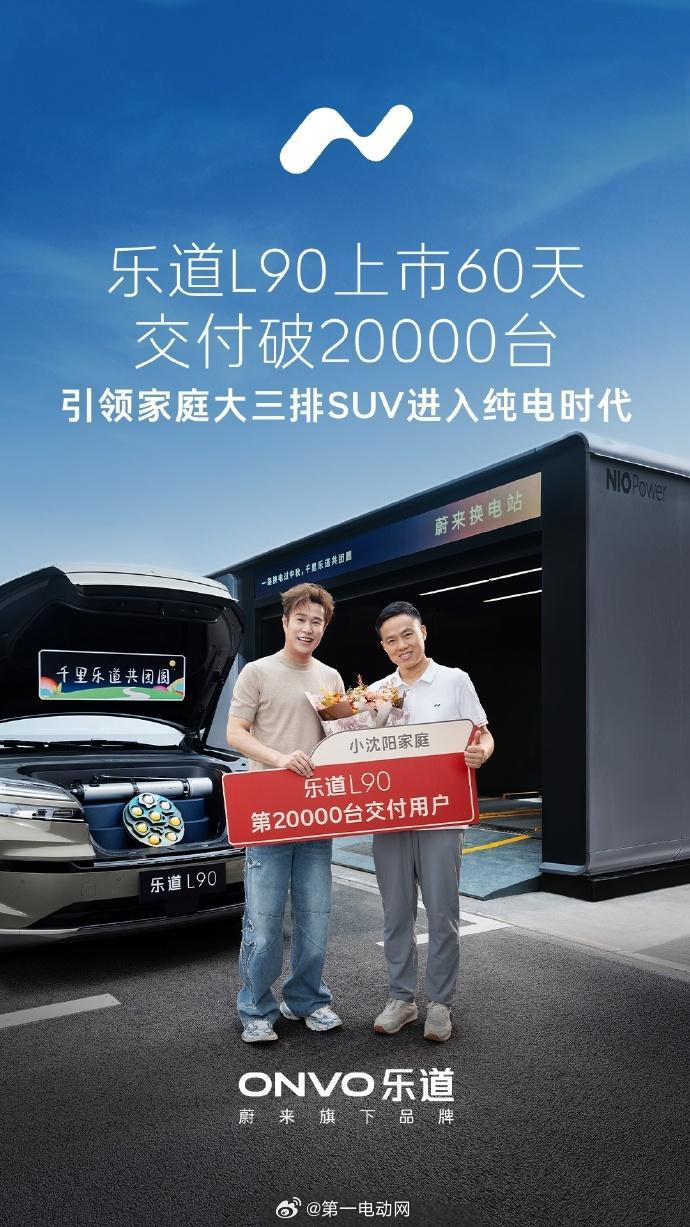 乐道L90迎来第2万台新车交付，小沈阳一家成为乐道L90第两万台车主不到2个月的