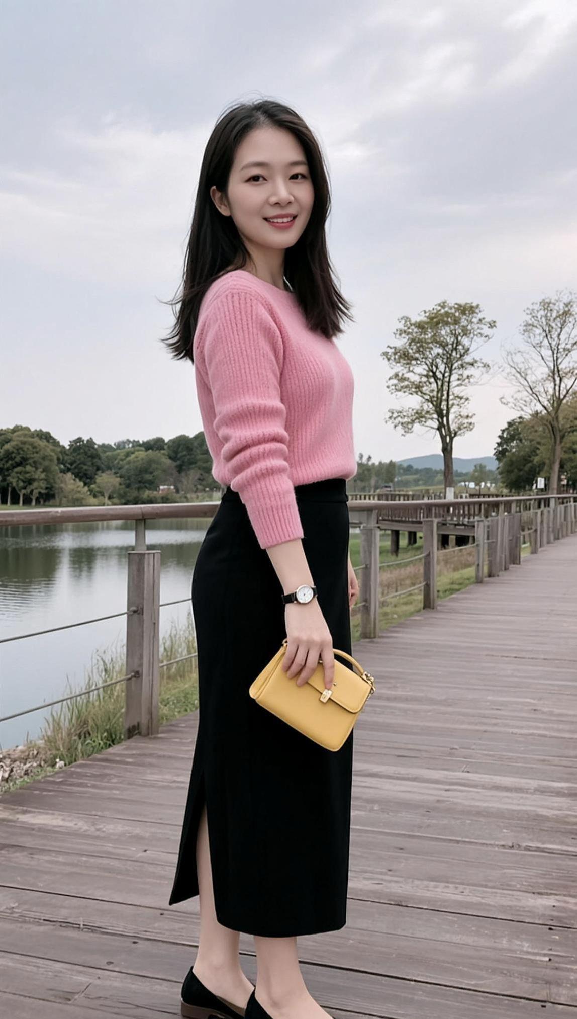 AI湖畔淑女照  少女写真甜系女孩 甜美女孩穿搭 治愈系笑容