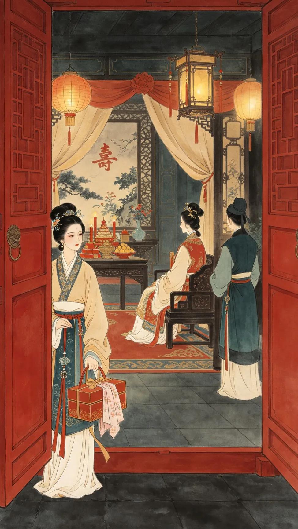 西门庆过生日，他外面的小三李桂姐也来。李桂可能是身份低（比之于这一主四副五个老婆
