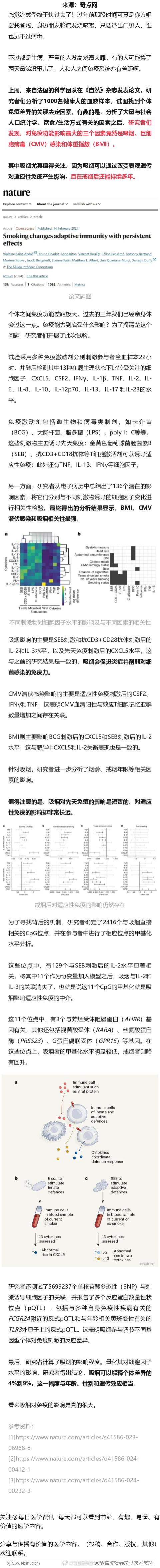 《自然》：吸烟持久伤免疫！科学家发现，吸烟会通过DNA甲基化长期影响适应性免疫，