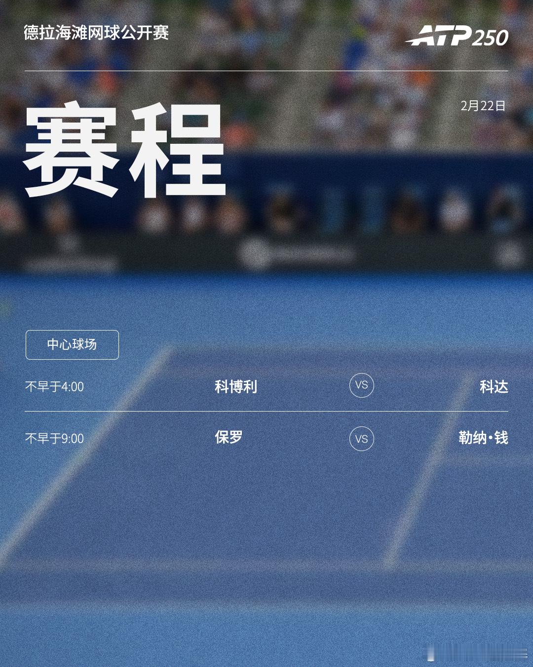 三项巡回赛周六继续进行，赛程见图（均为北京时间） ⭕️ ATP500卡塔尔埃克森