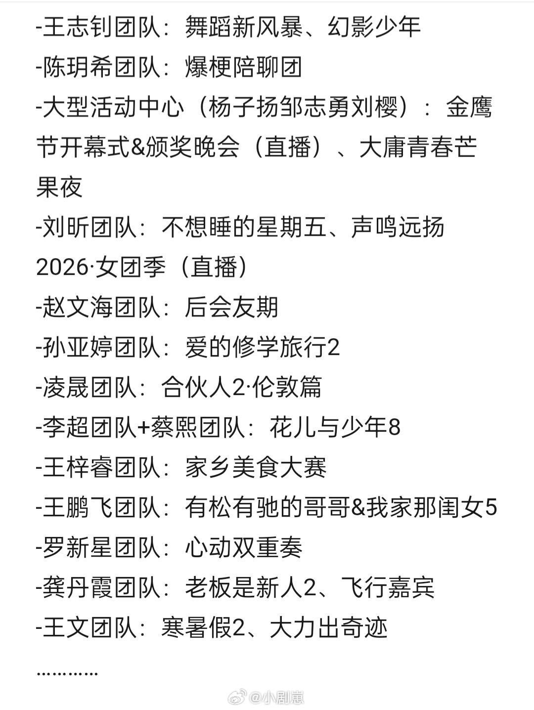 🍑各团队下半年待播/待录节目（已知）披荆斩棘6、声鸣远扬2026·女团季接力直