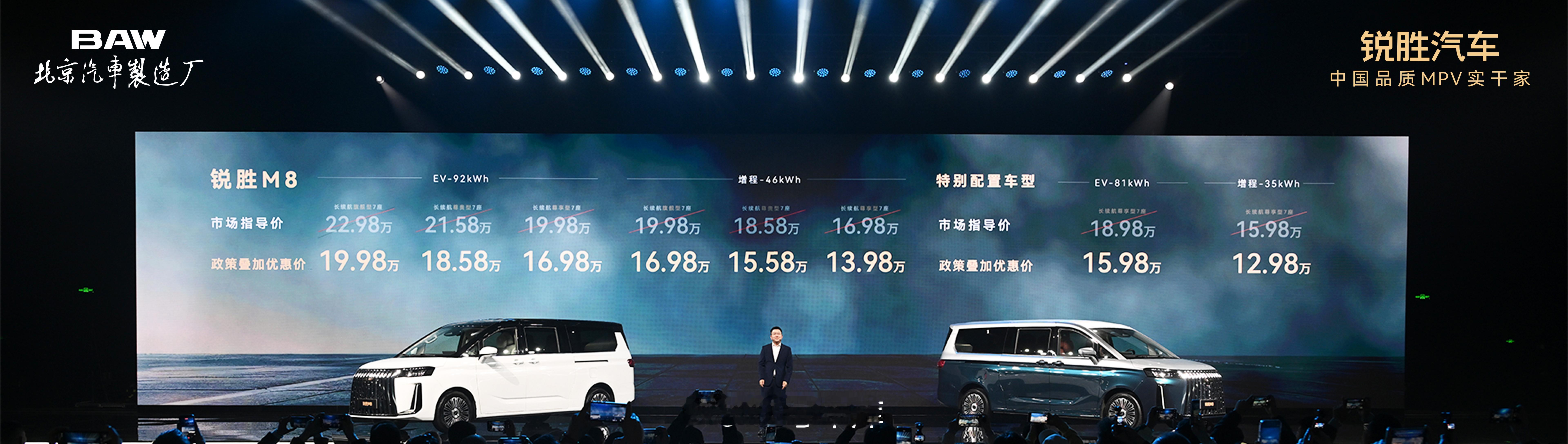 锐胜汽车推出了其首款全场景大型 MPV—— 锐胜 M8，补贴售价 12.98 万