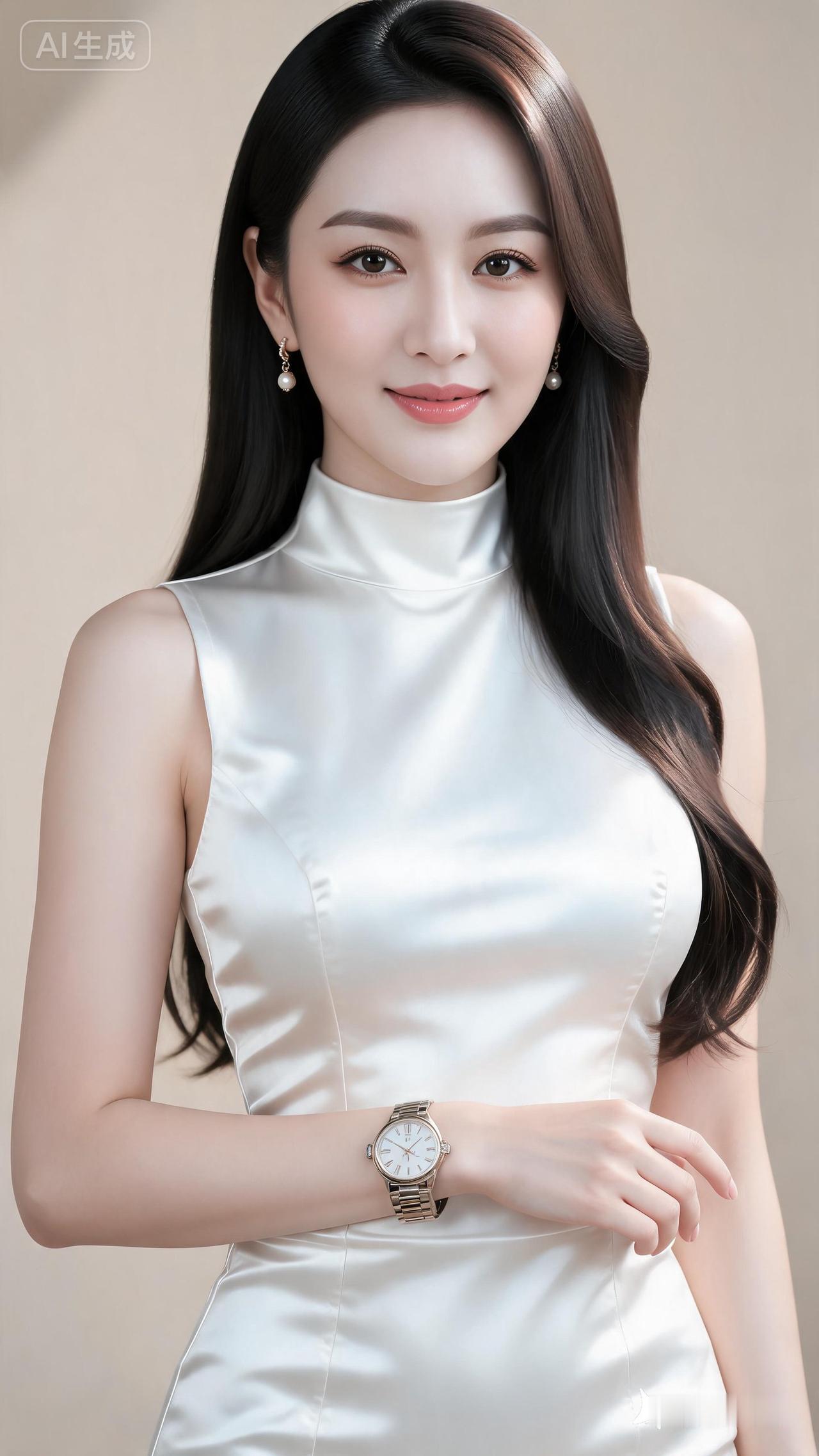 这姑娘真美，穿着白色连衣裙。
