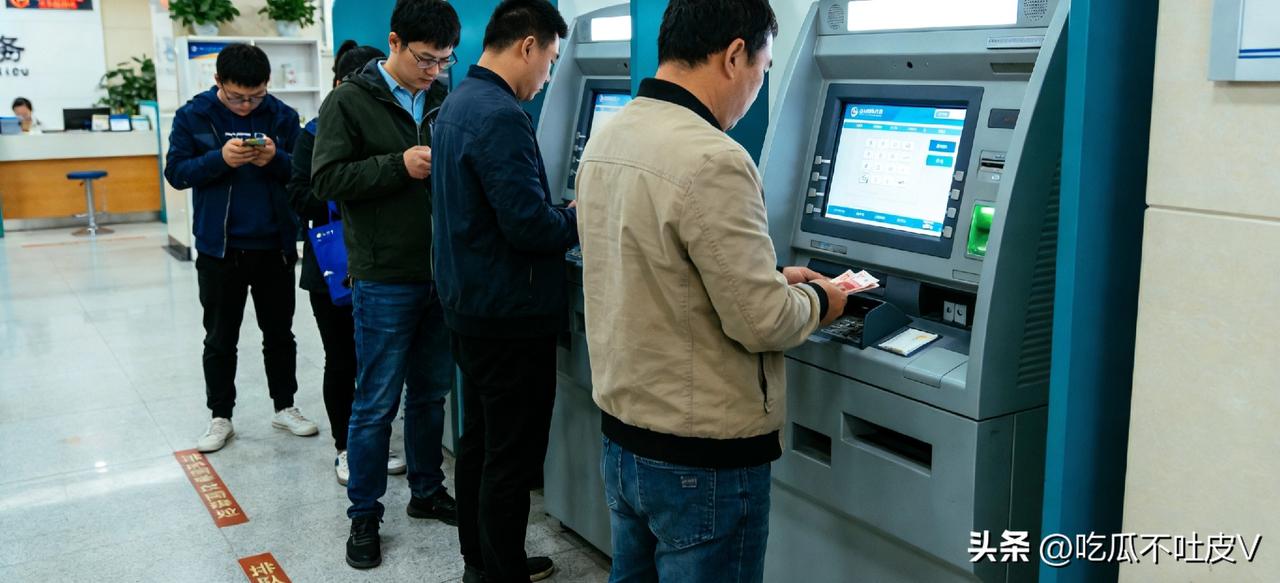 过完年银行存款业务真火爆啊！
今天带着孩子的压岁钱去 ATM 机存款
结果一共三