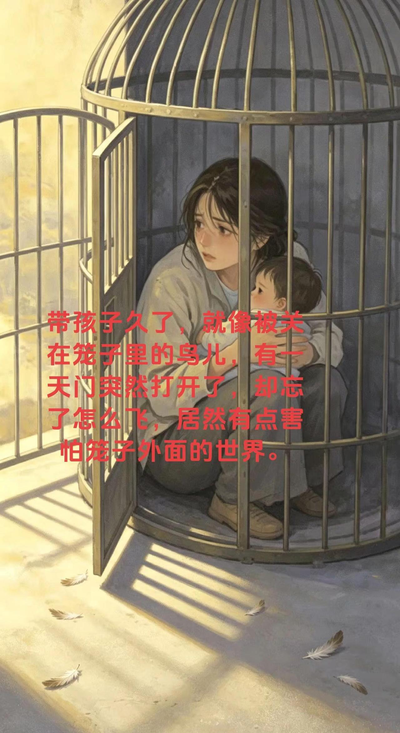 带孩子久了，就像被关在笼子里的鸟儿，有一天门突然打开了，却忘了怎么飞，居然有点害