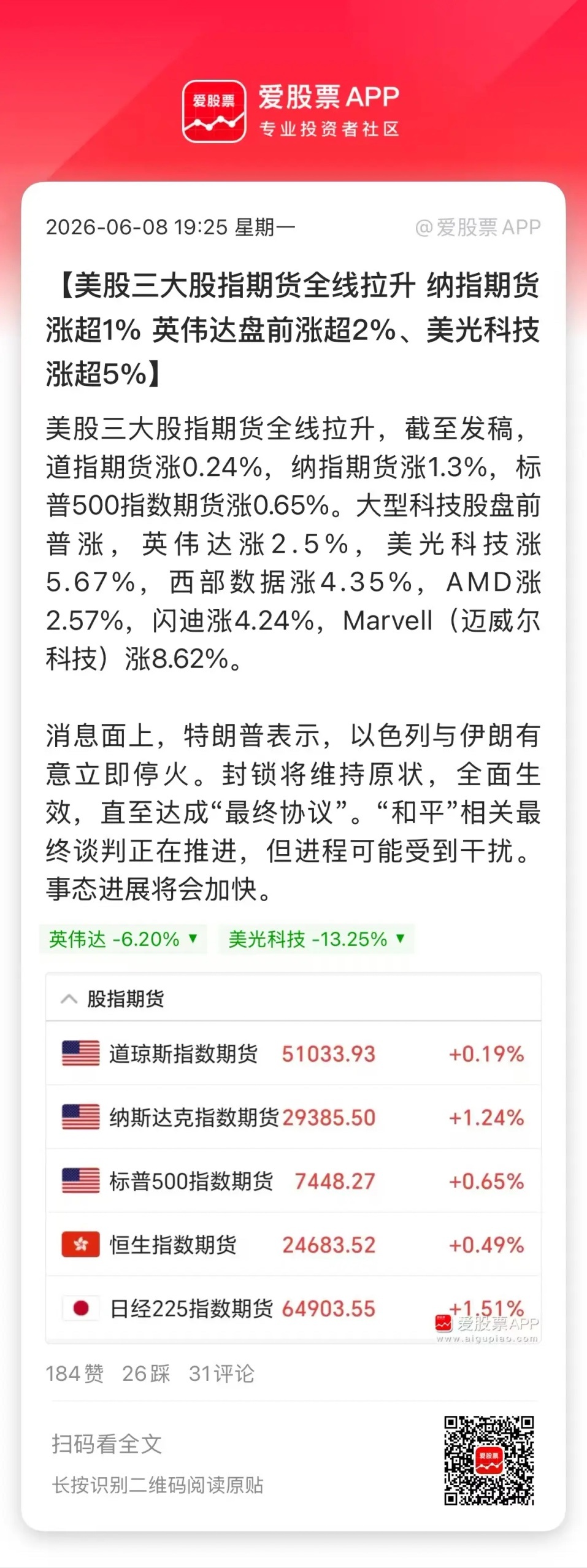 美股盘前开始涨了，纳斯达克涨超1%，美光、英伟达大。涨！全球股市还得看美股啊，不