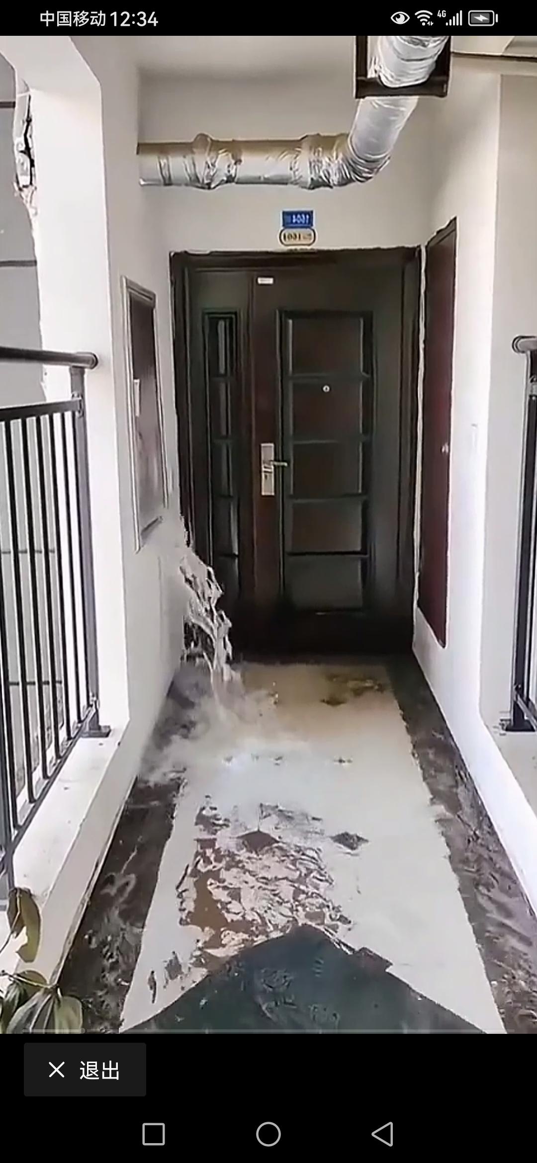 只因消防栓的水管爆裂，楼道瞬间被水淹没。
这原本是让人着急的场景，画面中却出现了