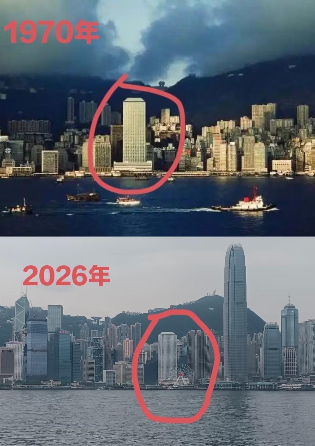 香港70年代到现在对比图变化可太大了

怡和大厦楼高52层，是香港首幢摩天大楼，