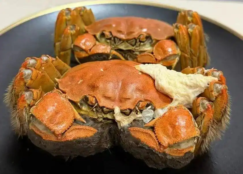 【#蒸熟的螃蟹上像鸡蛋白的固体是什么#】蒸好的螃蟹一端上桌，很多人第一眼看到的不