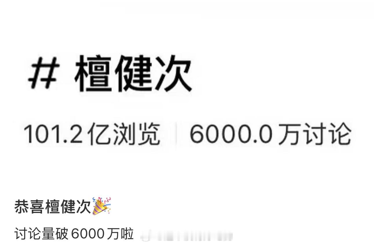 恭喜檀健次薯讨论量破6000万凭借扎实的作品与多元舞台持续出圈超高浏览与海量讨论