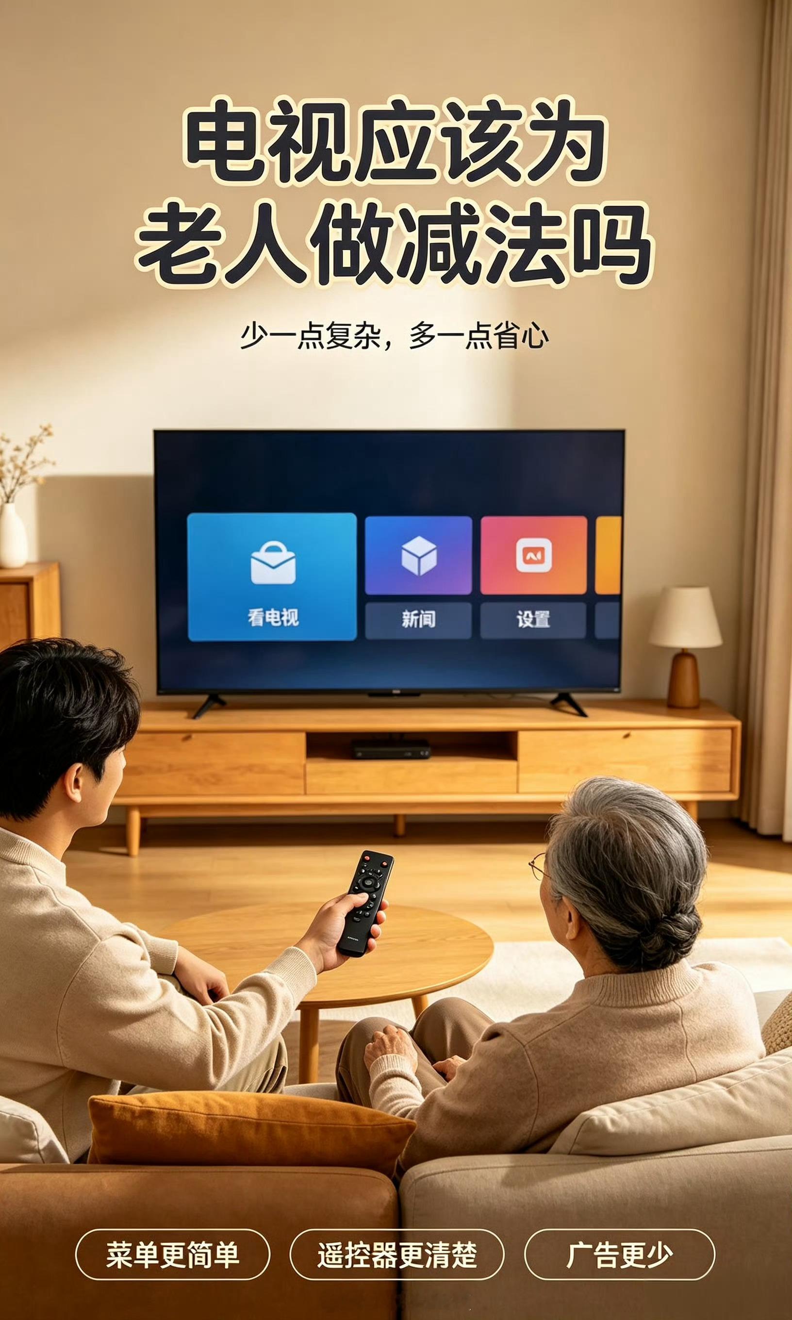 电视应该为老人做减法吗不知道大家有没有过这种瞬间：爸妈打电话问你，“电视怎么又看