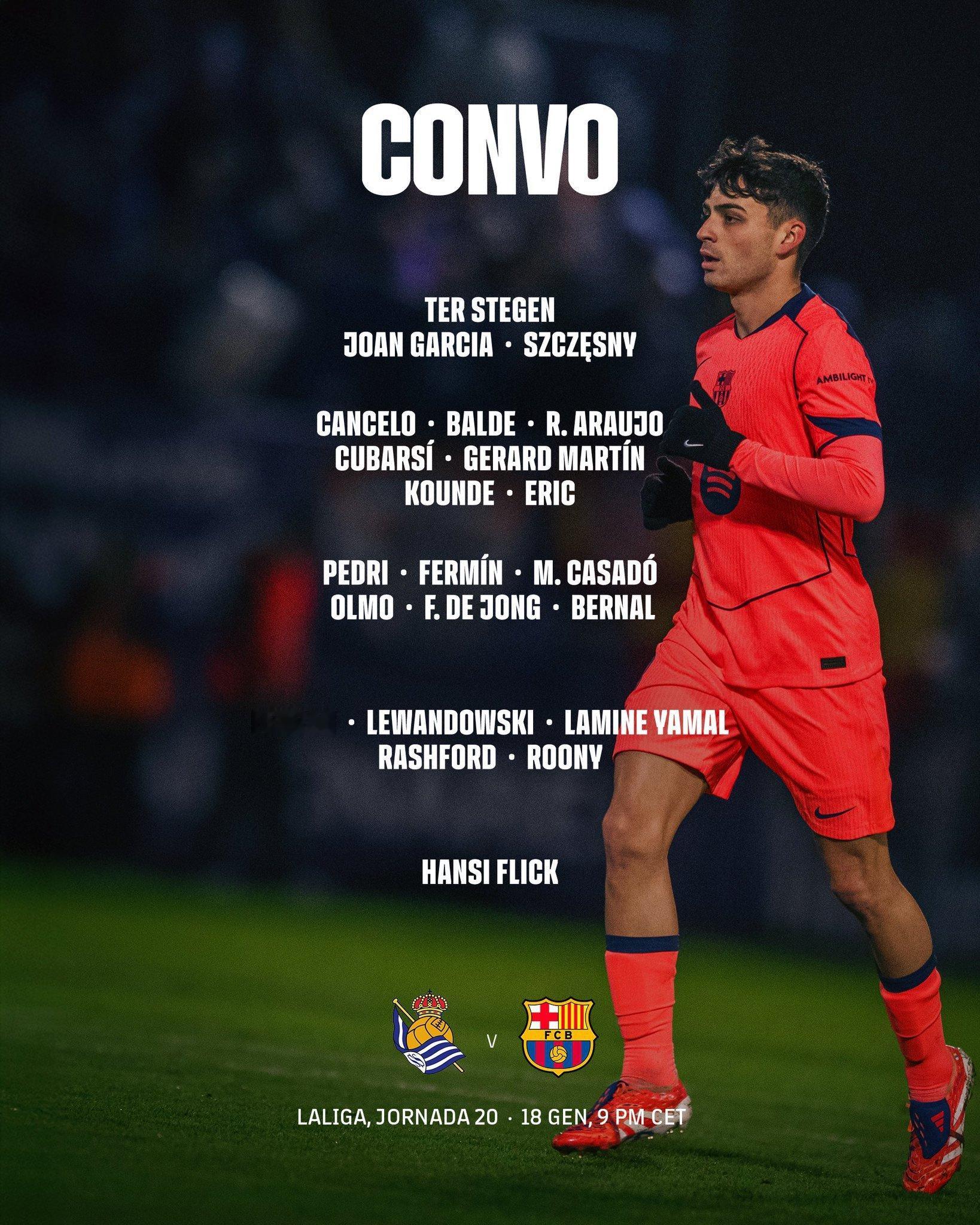 巴萨对阵皇家社会大名单，拉菲尼亚因伤缺席❌❌❌❌❌❌❌❌❌❌❌皇家社会vs巴萨巴