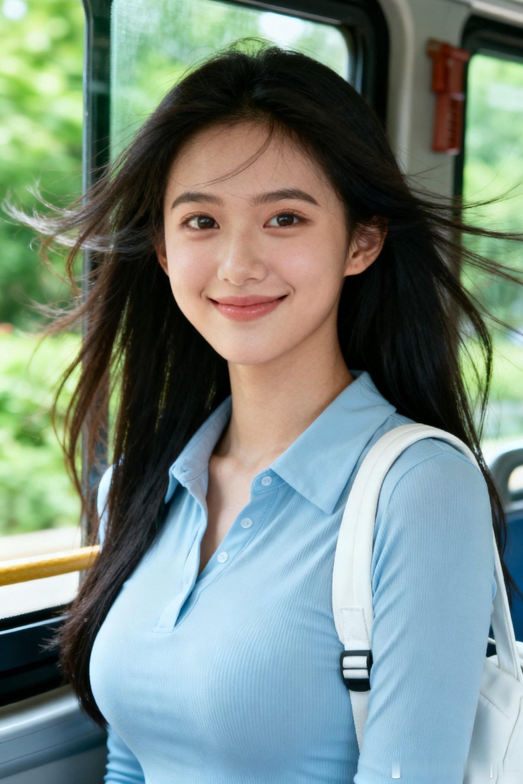 坐个公交也能把自己美到，神了！今天是阳光明媚的一天，出门晒太阳呗！行摄漫记聂小仙