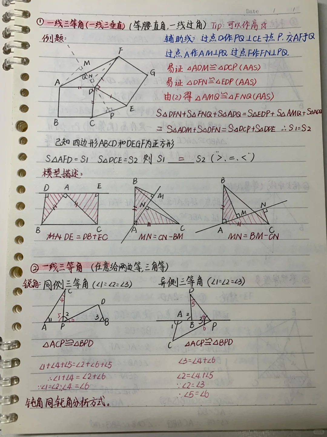 实在太漂亮了！这娃的全等模型及辅助线笔记