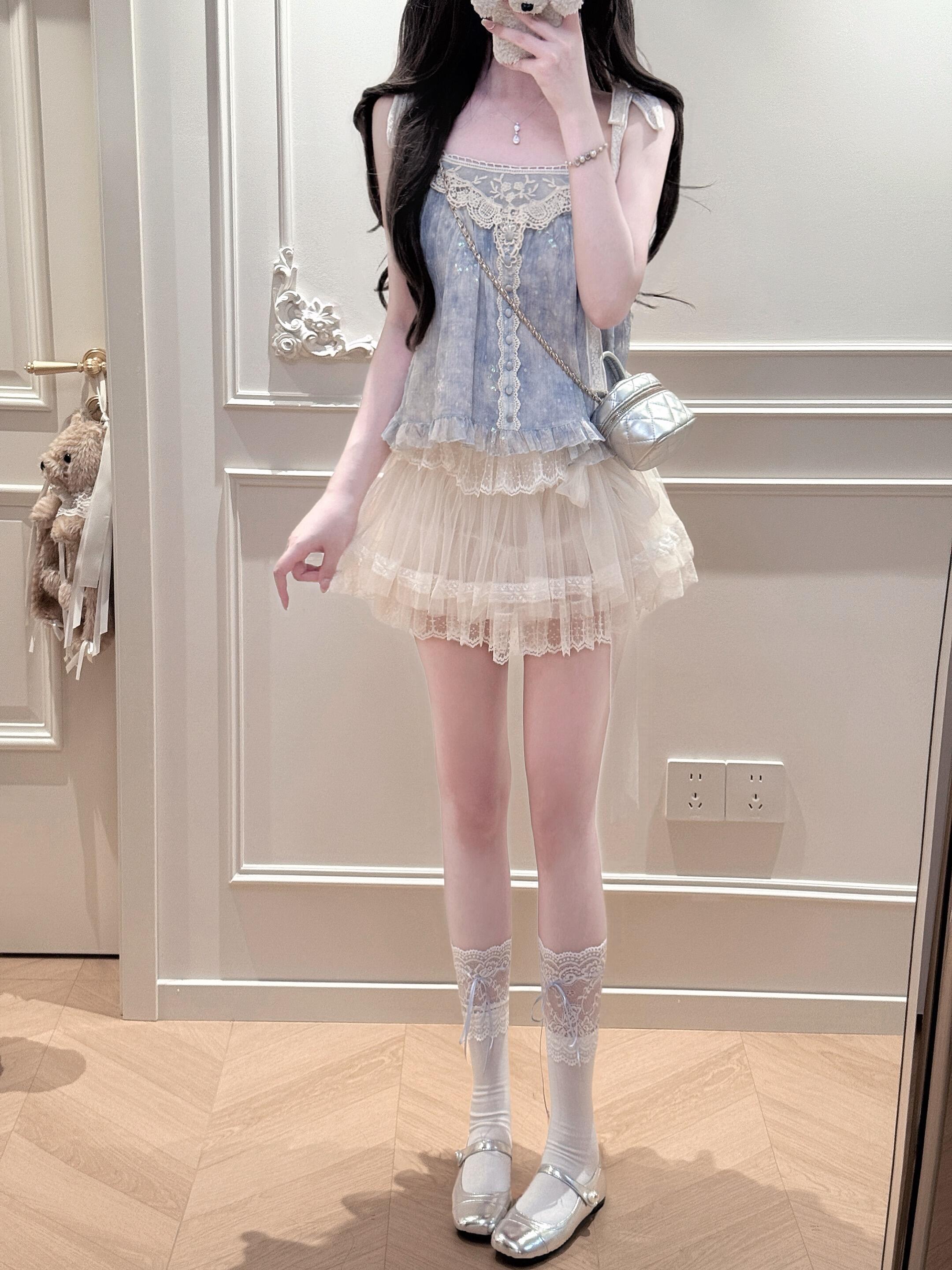 🫧古董蕾丝的甜美少女感～最近发现蓝色就是很显白 ！！！ 