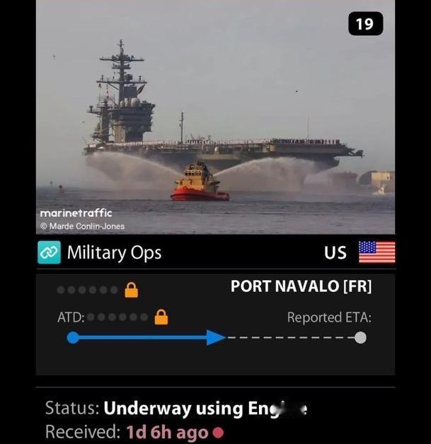 “亚伯拉罕·林肯”号航空母舰的应答器关闭了一天多。
大约48小时后可能抵达中东。