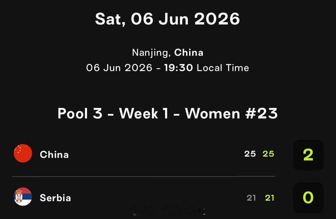 中国女排vs塞尔维亚女排中国女排🇨🇳25-21塞尔维亚女排🇷🇸拿下第二局