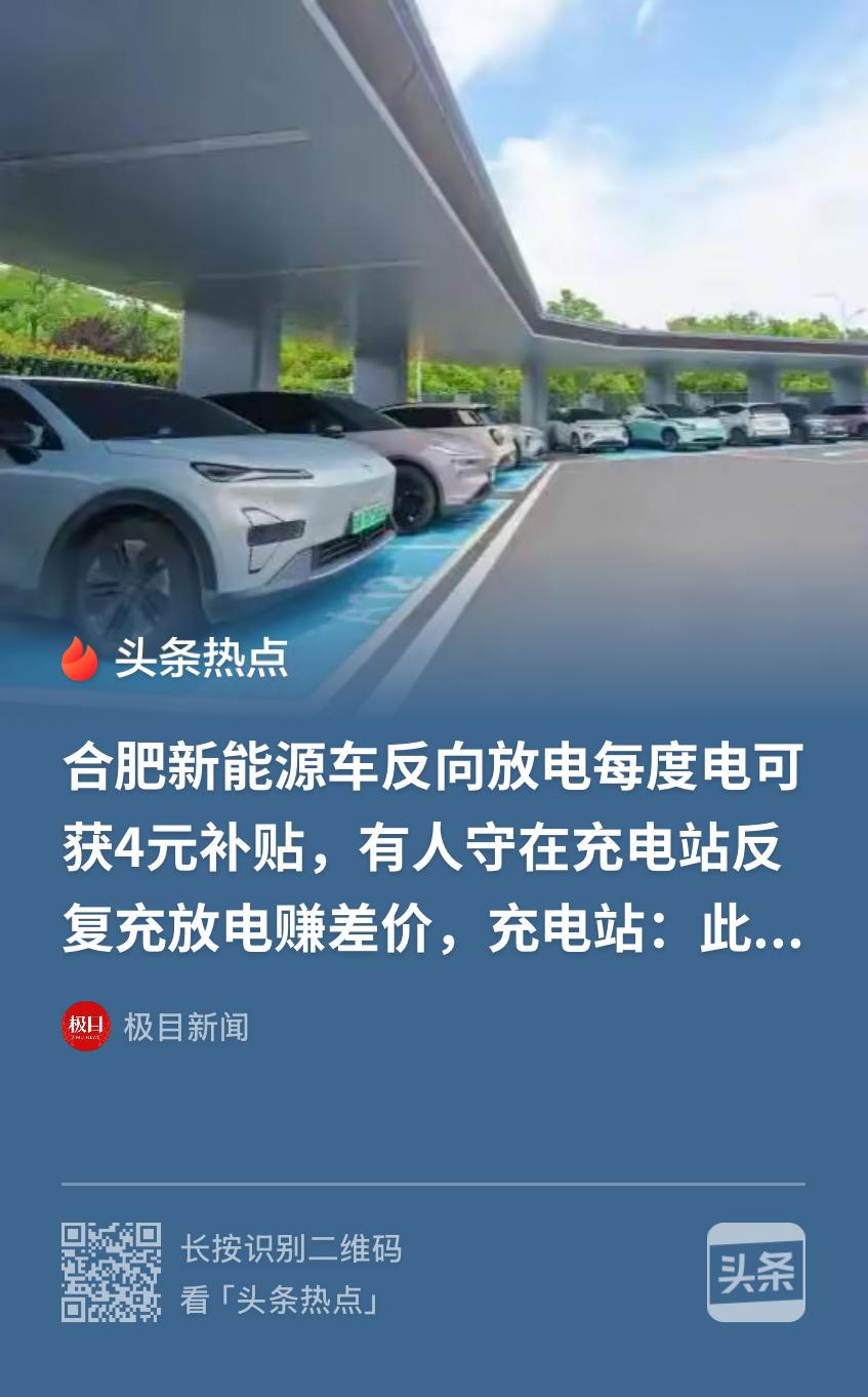 安徽合肥，男子听说，本地新能源电车出了个活动，车主可以反向卖电给电网，最高4元一