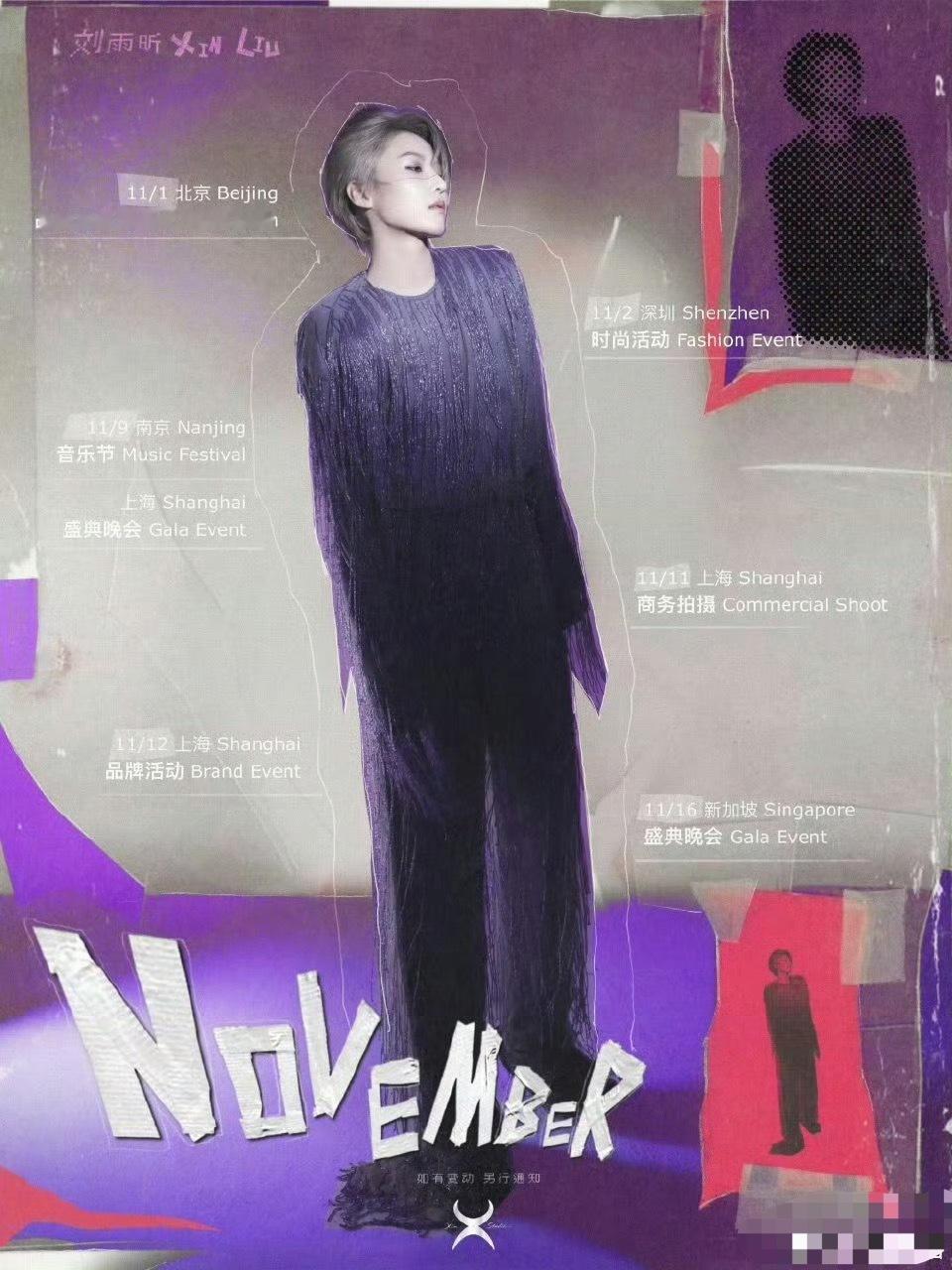 刘雨昕11月行程图，档期好满 ​​​