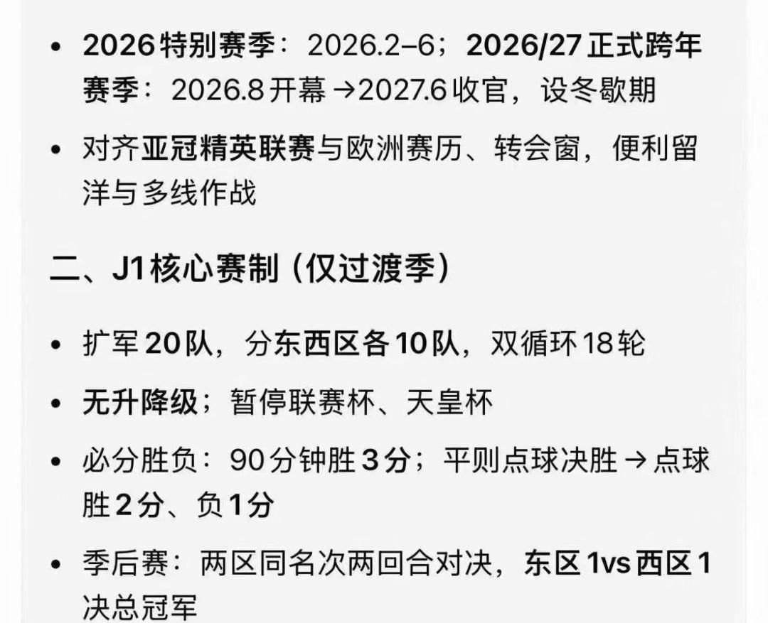 日本联赛改革也是足够疯狂，2026赛季成为了过渡赛季，本赛季取消了升降级，取消了