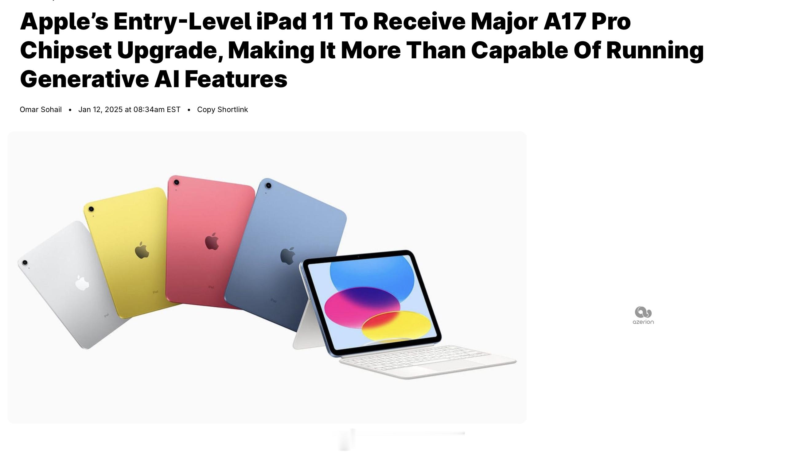 iPad 11 也即将赶上AI风潮，上A17 Pro了。但是问题来了，苹果的AI