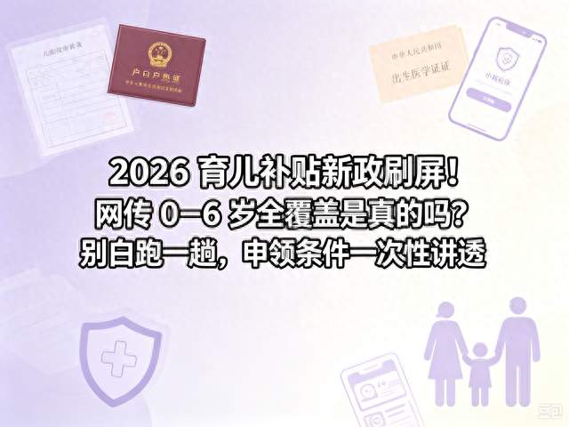 2026 育儿补贴新政！网传 0‑6 岁全覆盖是真的吗？申领条件一次讲透