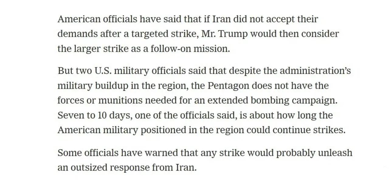 美国《纽约时报》报道称，尽管美国在伊朗附近进行了伊拉克战争以来最大规模的军事集结