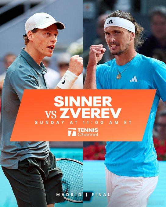 ATP1000马德里决赛▼23:00，1辛纳vs2兹维列夫众望所归，1,2号种子