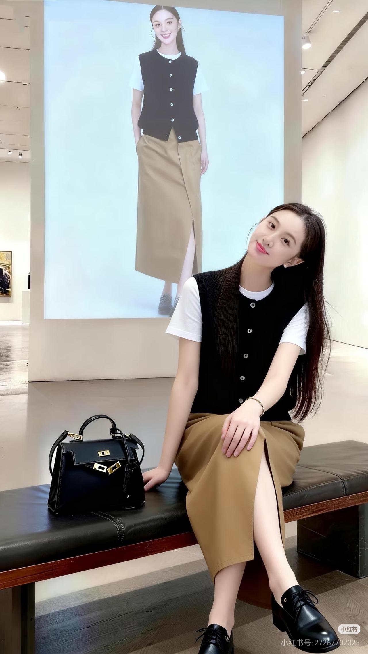 白衣如雪映，黑裙似墨流。