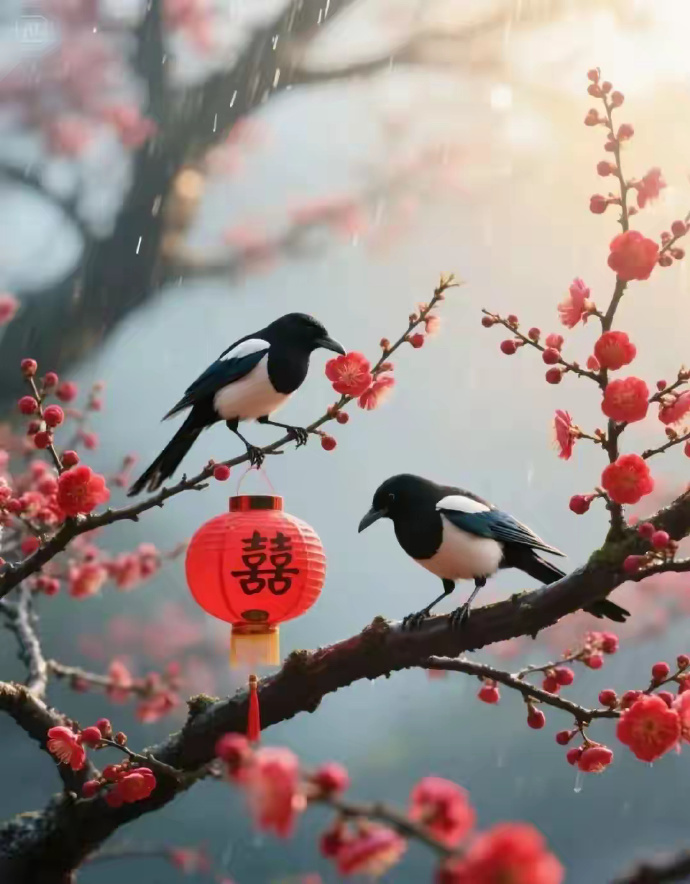 喜鹊冒雨来报喜，说明你的好运来了！喜鹊登梅，喜上眉梢喜事临门  ！！！ 