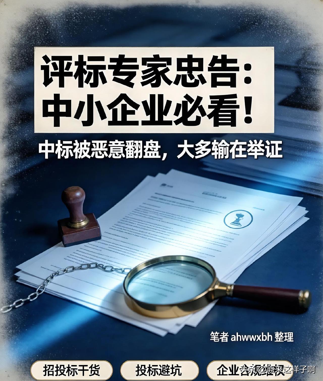 评标专家忠告：中小企业必看！中标被恶意翻盘，大多输在举证—————笔者ahwwx
