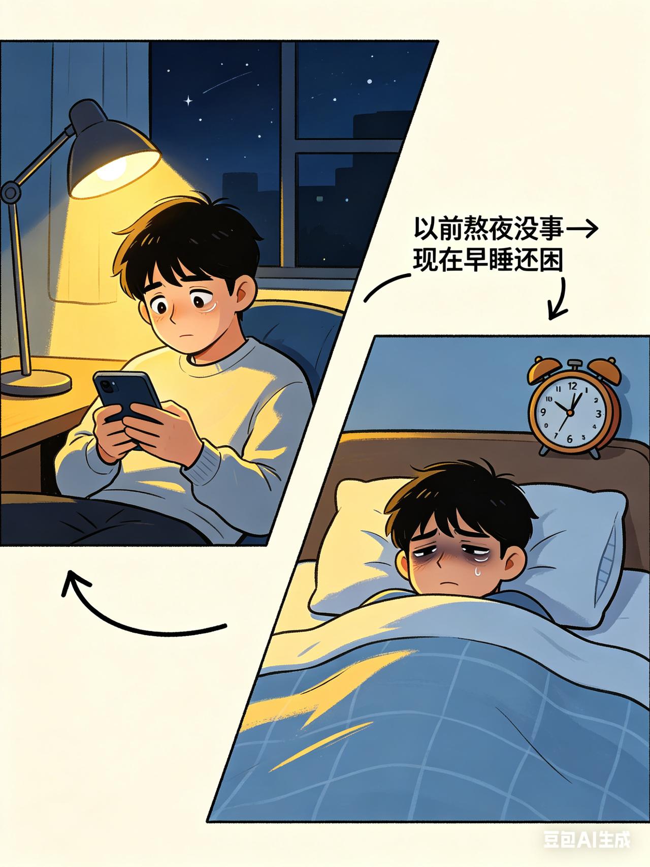 一句话证明你老了！字数越少越好以前熬夜没事，现在早睡还困