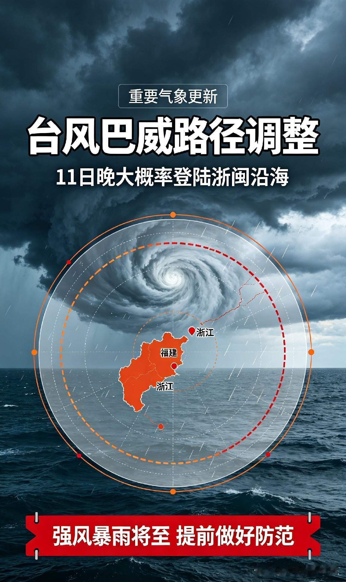 根据气象部门最新预报，台风巴威路径出现变动，浙闽沿海群众提前做好防范！

7月9