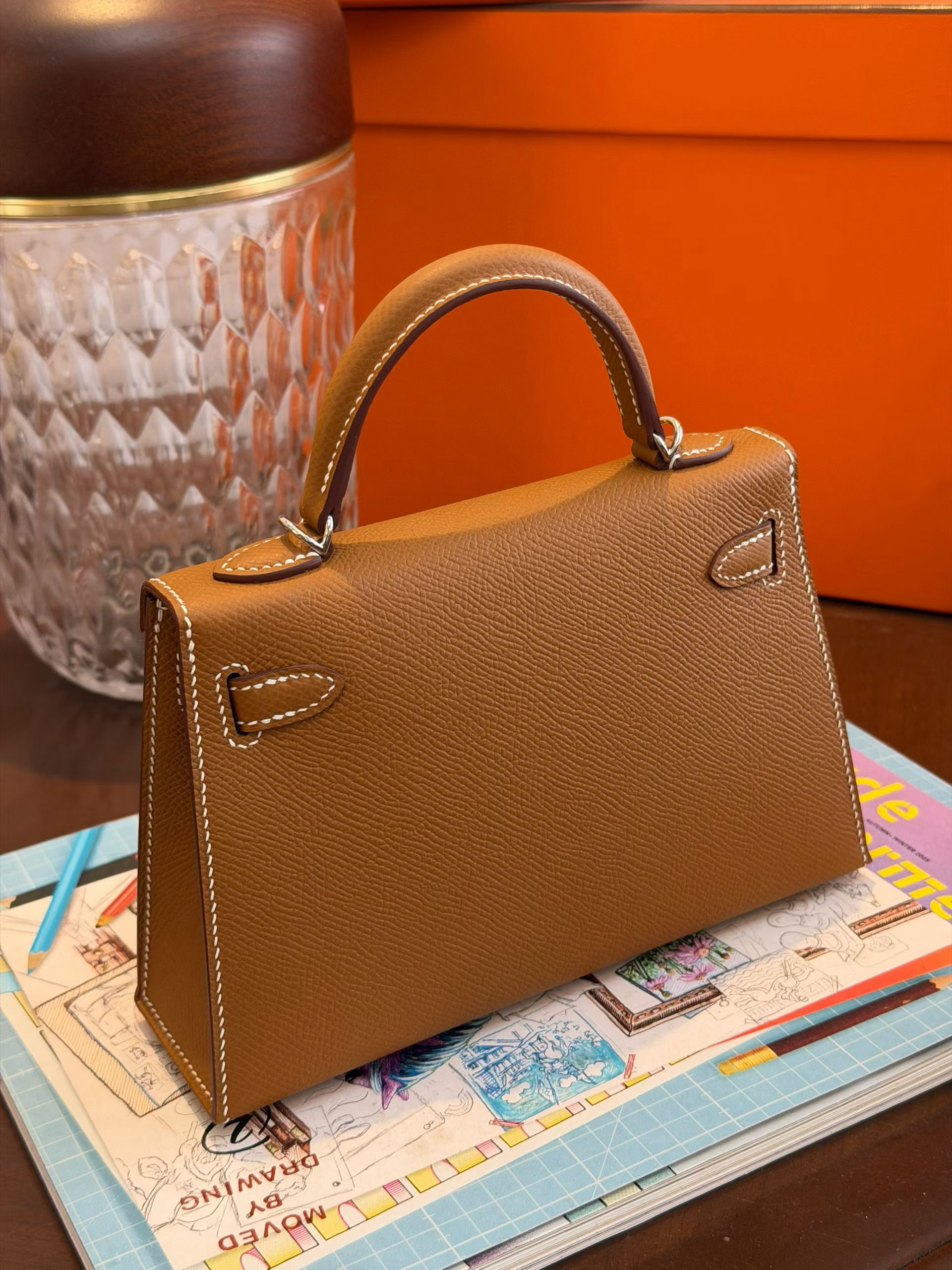 Mini Kelly 二代 epsom皮 金棕 银扣 爱马仕hermes