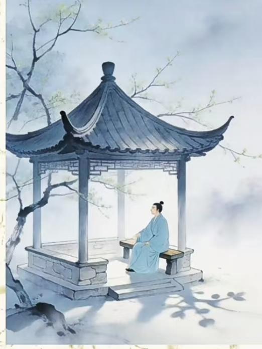 春夜独坐
初春风冷暮添寒，
凉月繁枝影渐残。
独倚亭中交臂坐，
几人能悟此清欢。