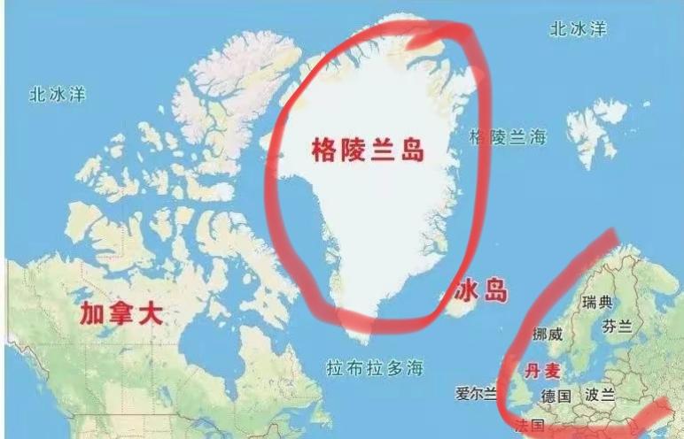 看看这地图真有意思，格陵兰岛的面积机会是半个欧洲的面积，过去冰岛直捣欧洲，且不说