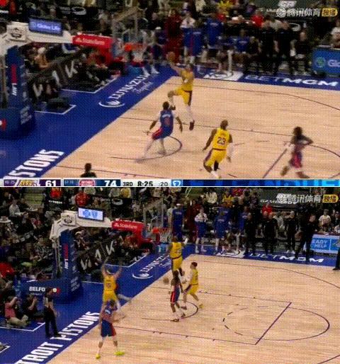 奇怪——东契奇、里夫斯快攻均不传詹姆斯！
图1：明显的2打1东契奇竟自己上了？图