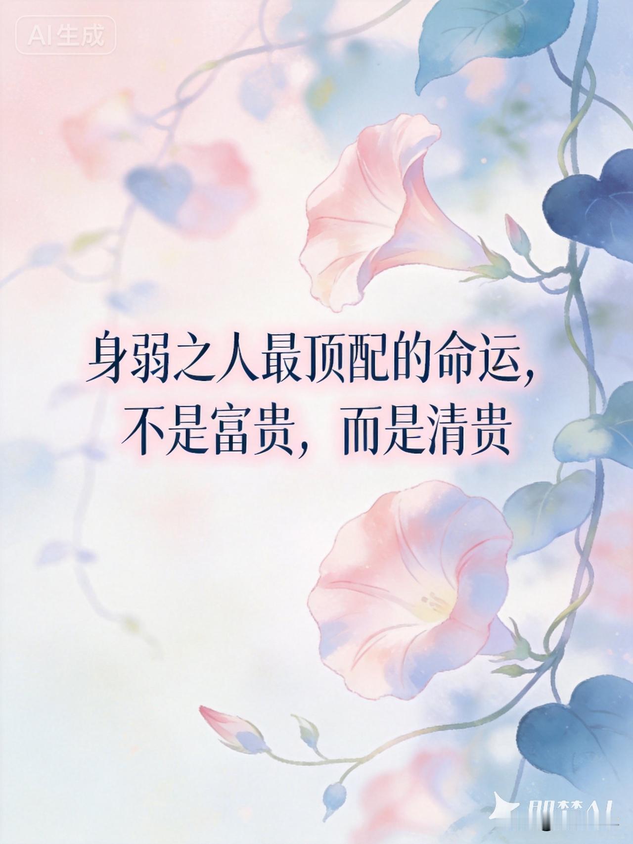 身弱之人最顶配的命运，不是富贵，而是清贵。

命理中常说，身弱之人不宜担财，不宜