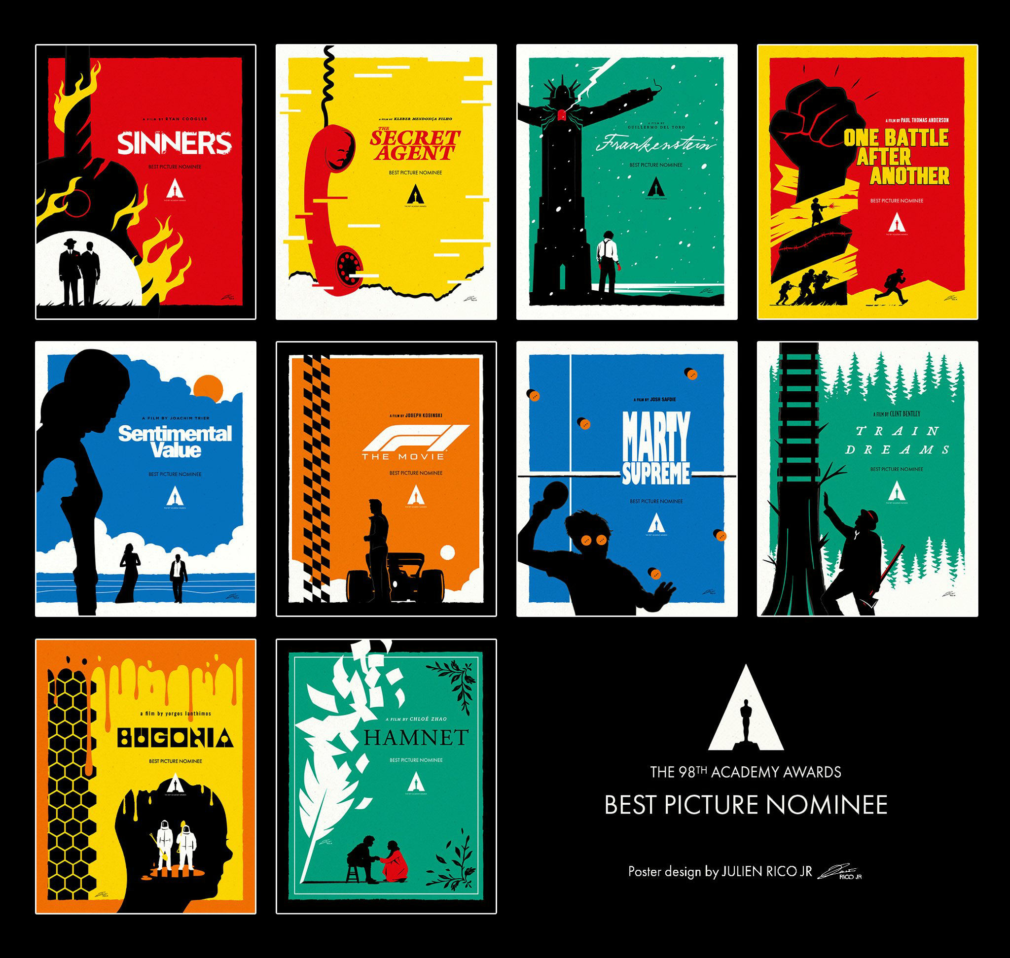奥斯卡提名影片艺术海报第10弹！知名画师Rico Jr为第98届奥斯卡最佳影片1