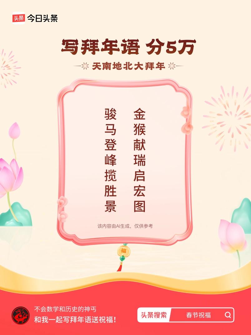 写拜年语送祝福新春拜年送祝福！我的祝福是：“骏马登峰揽胜景，金猴献瑞启宏图”！快