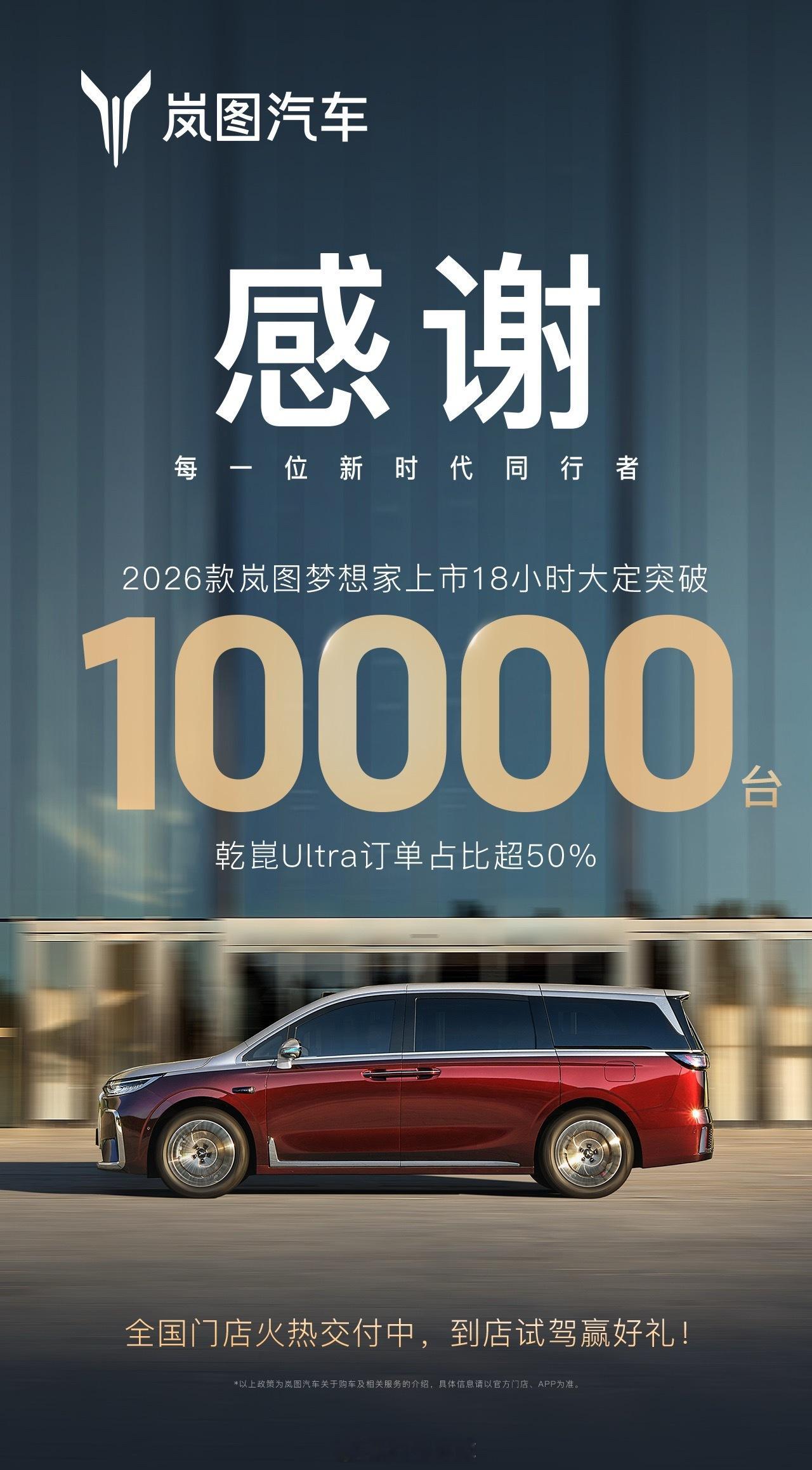 26 款岚图梦想家上市 18 小时大定破万！其中乾崑 Ultra 版占比超 50