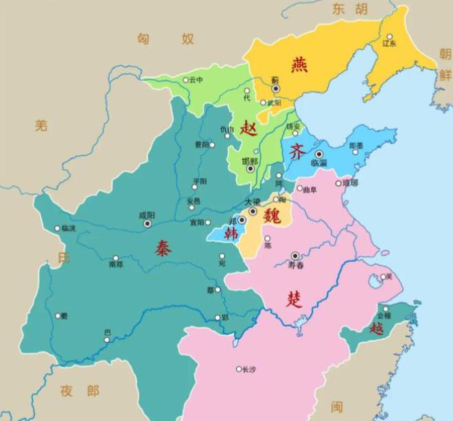 公元前238年的战国形势：
韩国行将就木，只剩下一点点土地，距离灭亡已成时间问题
