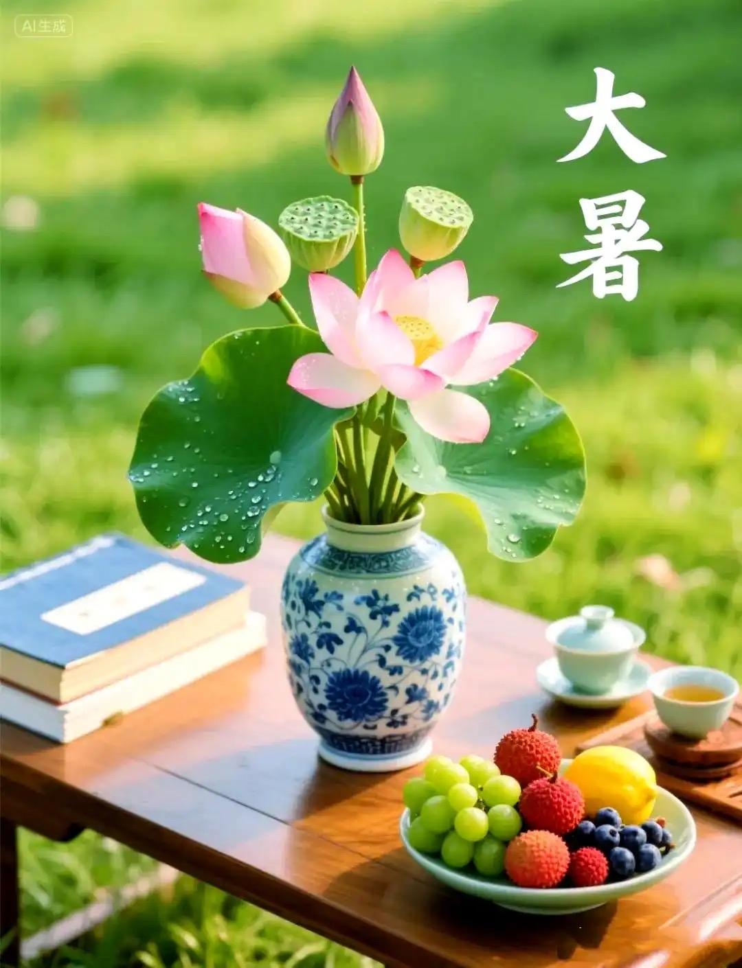 八声甘州 · 大暑

夜雷鸣电闪雨纷纷，一洗暑炎凉。晓晴窗外湿，蜩螗聚柳，奏曲歌