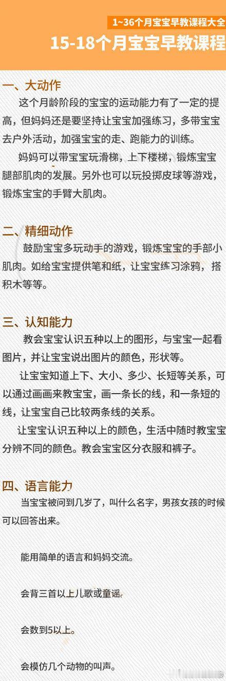 【1~36个月宝宝早教课程大全，爸爸妈妈们收藏吧！】想知道自己的宝宝在1~36个