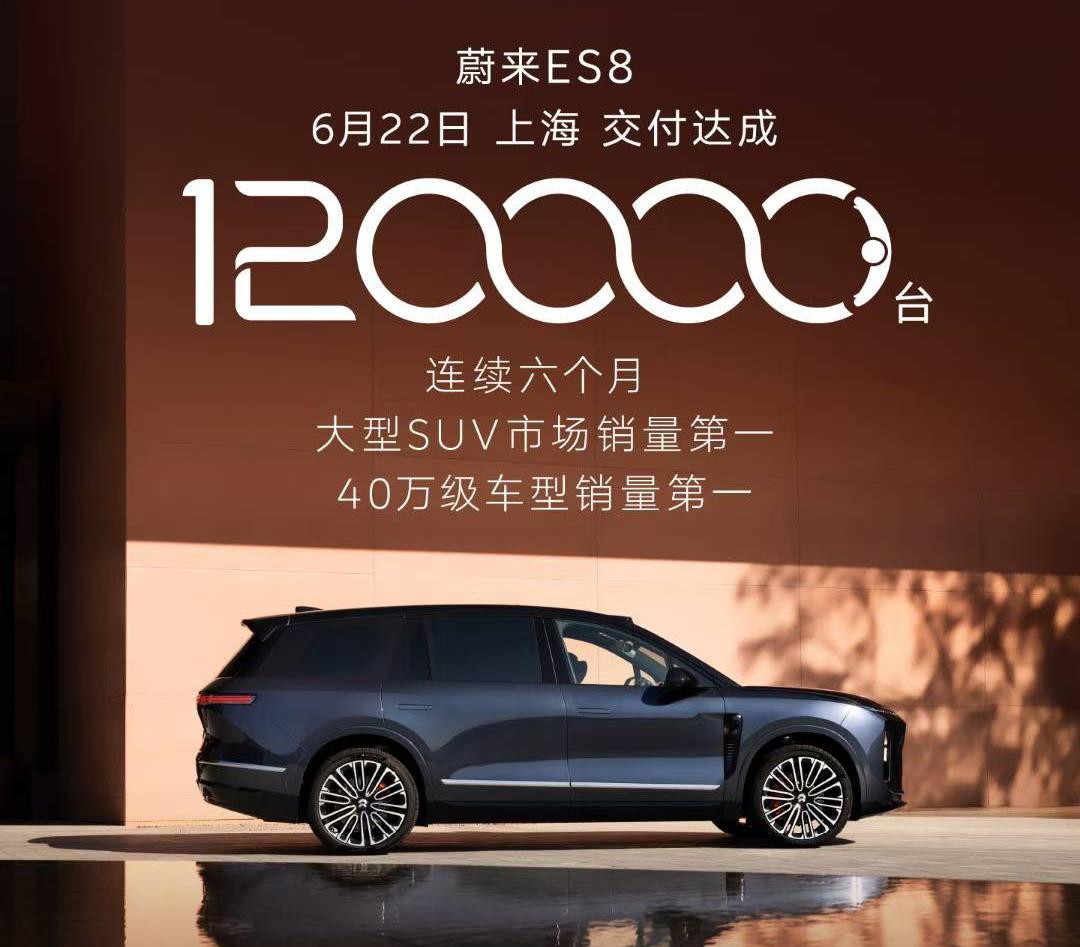 蔚来ES8交付12万台了。

连续六个月斩获大型SUV以及40万级车型市场销量冠