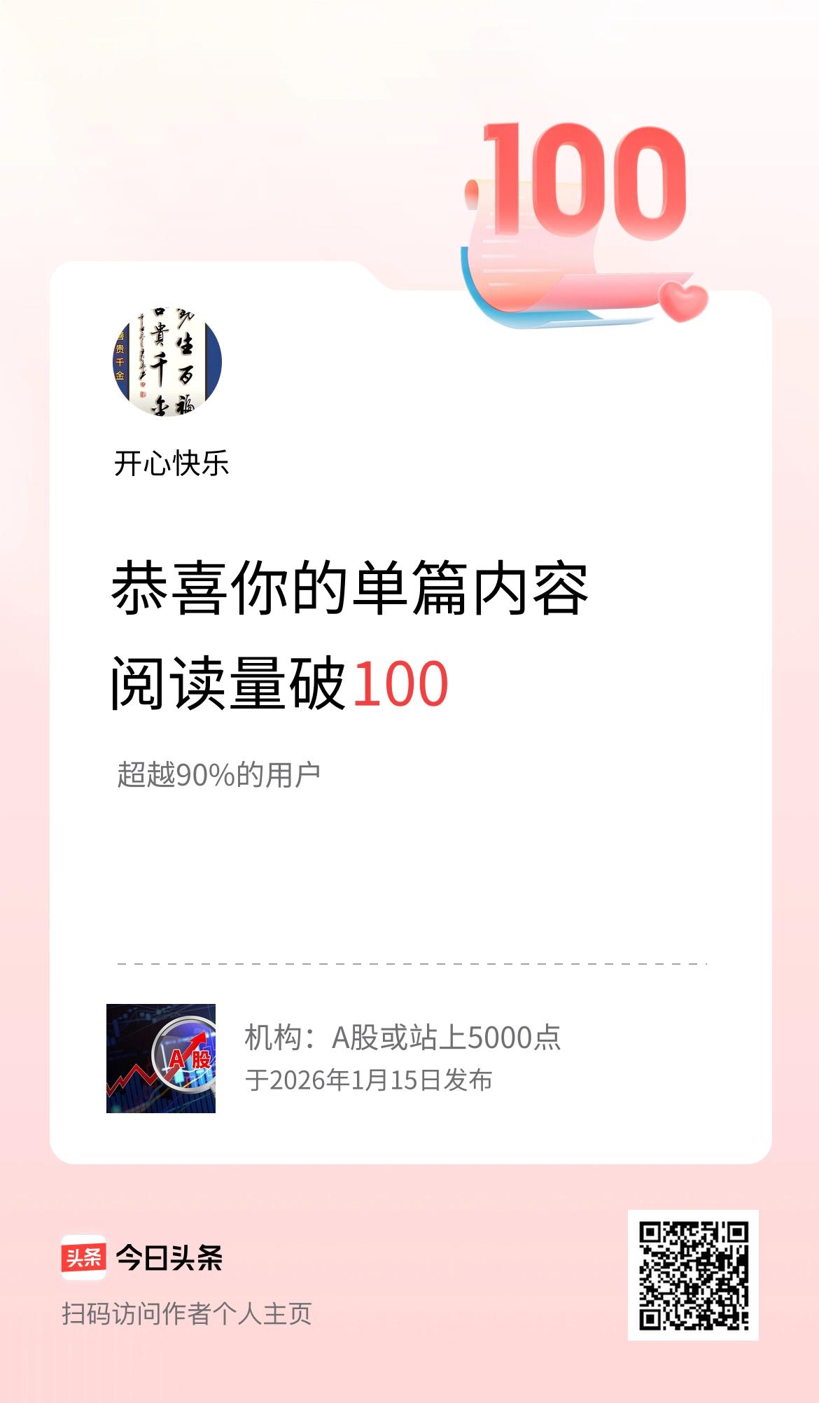 单篇内容获得阅读量破100啦！